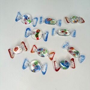 10pc Murano Style Art Glass Candy Lot Millefiori Colorful Decorative Sweets